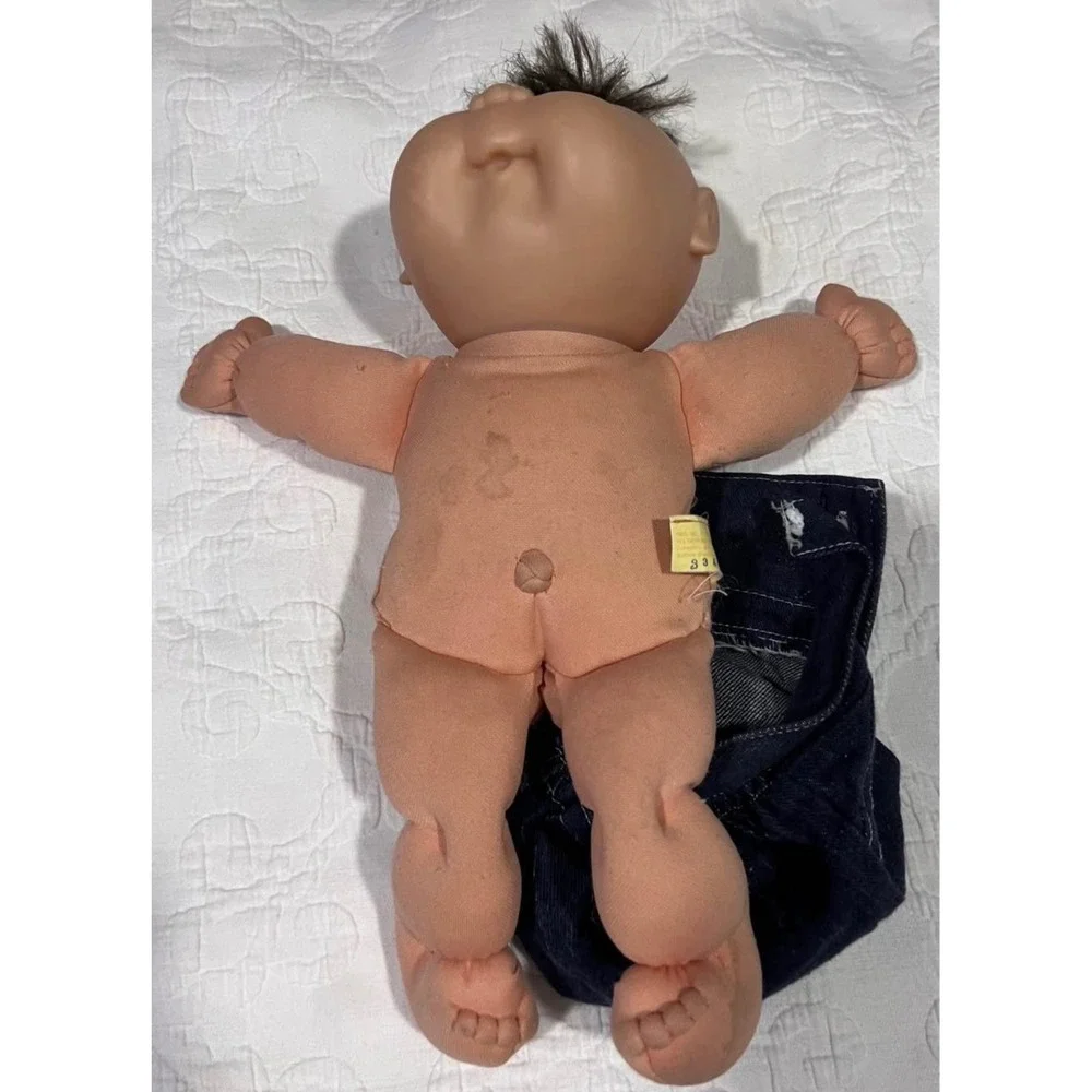 Vintage 1985 Cabbage Patch Kid Doll Boy Mattel Denim Overalls Brown Hair